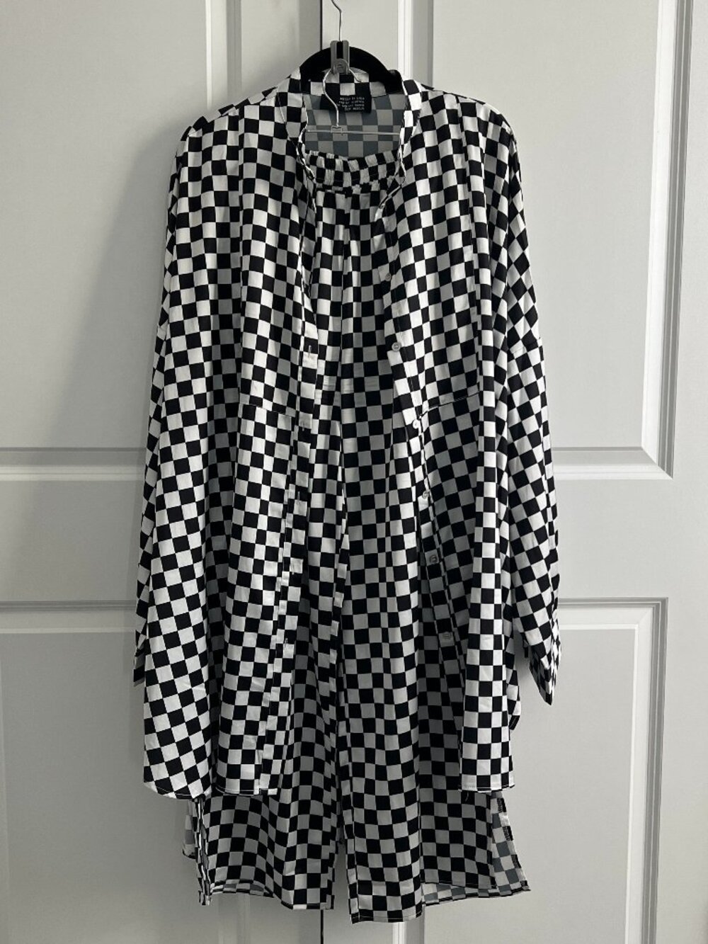 Dressed in LALA Satin Playsuit in Checkerboard - Size Medium